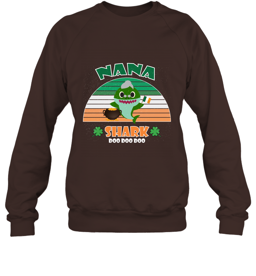 Irish Nana Shark Saint Patricks Day Family Shirt Sweatshirt Dark Chocolate