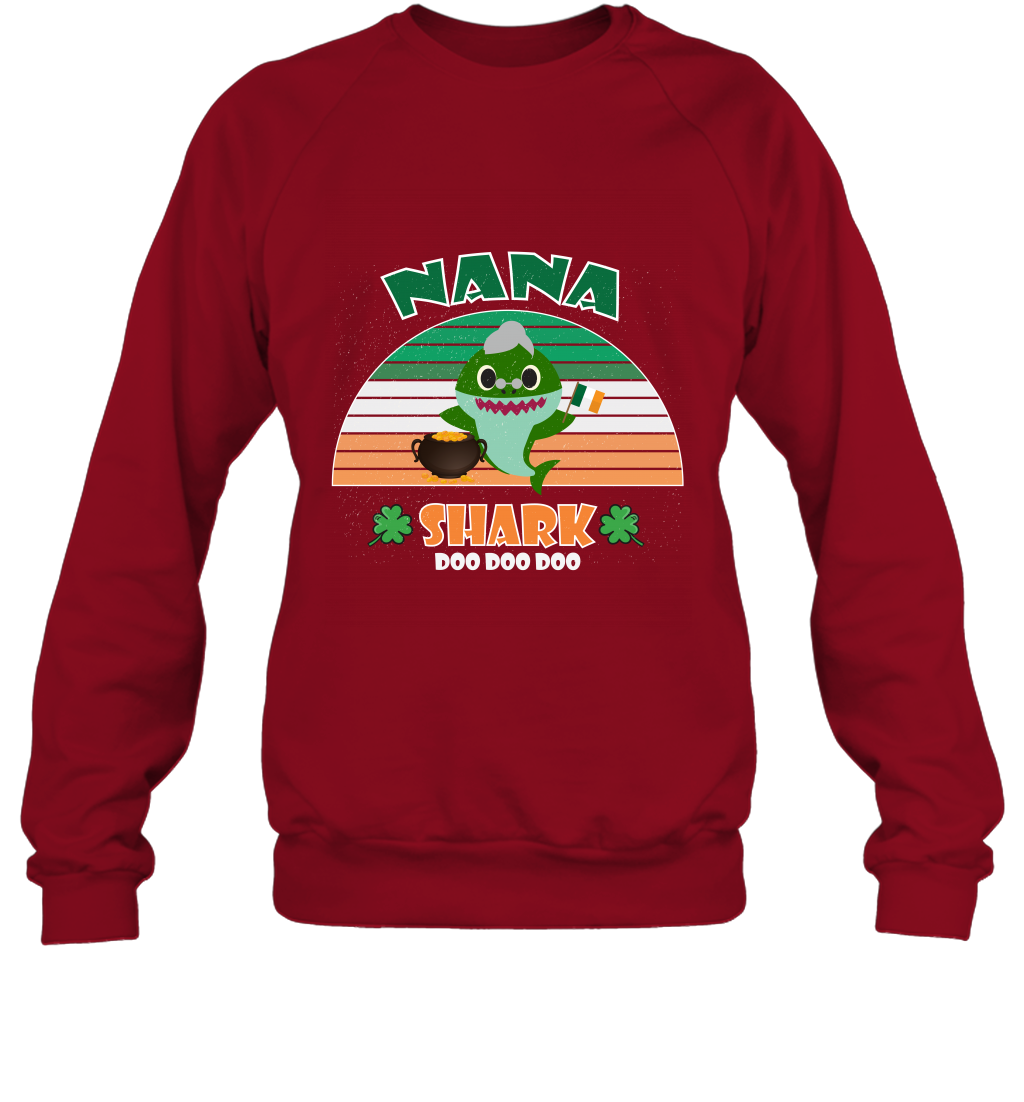 Irish Nana Shark Saint Patricks Day Family Shirt Sweatshirt Cardinal Red