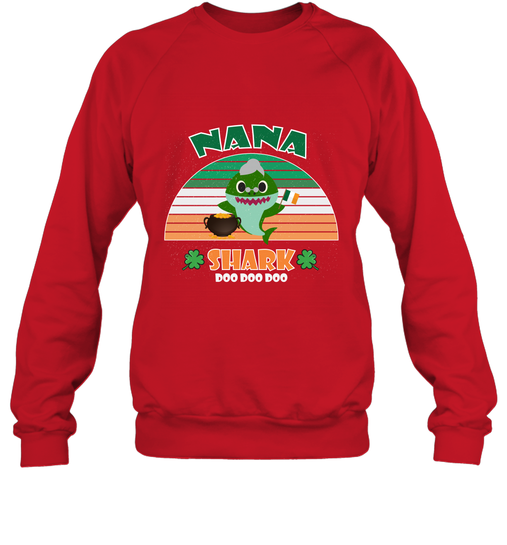 Irish Nana Shark Saint Patricks Day Family Shirt Sweatshirt Red