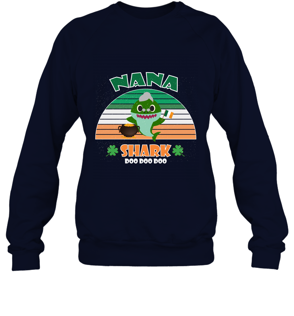 Irish Nana Shark Saint Patricks Day Family Shirt Sweatshirt Navy