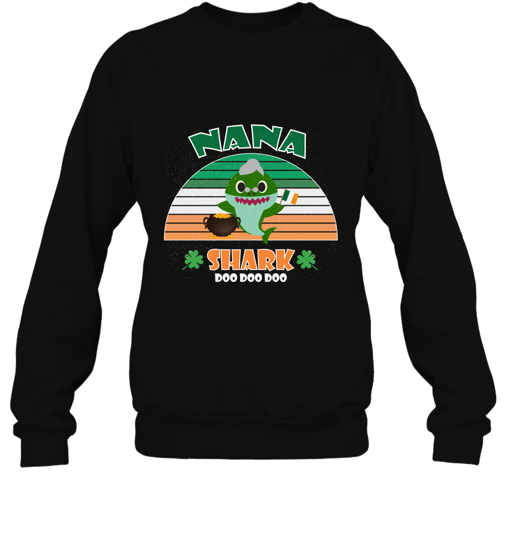 Irish Nana Shark Saint Patricks Day Family Shirt Sweatshirt Black