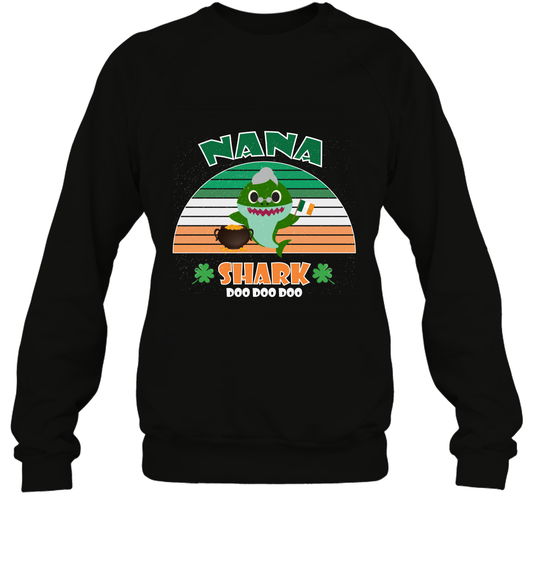 Irish Nana Shark Saint Patricks Day Family Shirt Sweatshirt Black