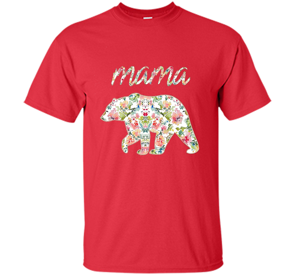 Mama Bear Floral Tee, Mom Graphic T-Shirt, Matching Family shirt Red