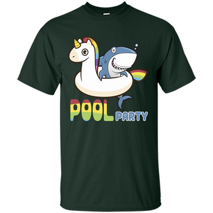 Pool Party T-shirt Unicorn Float Funny Shark Forest Green