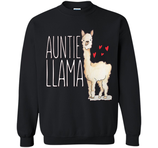 Auntie Llama Shirt Funny Matching Family Tribe Aunt T-shirt Black