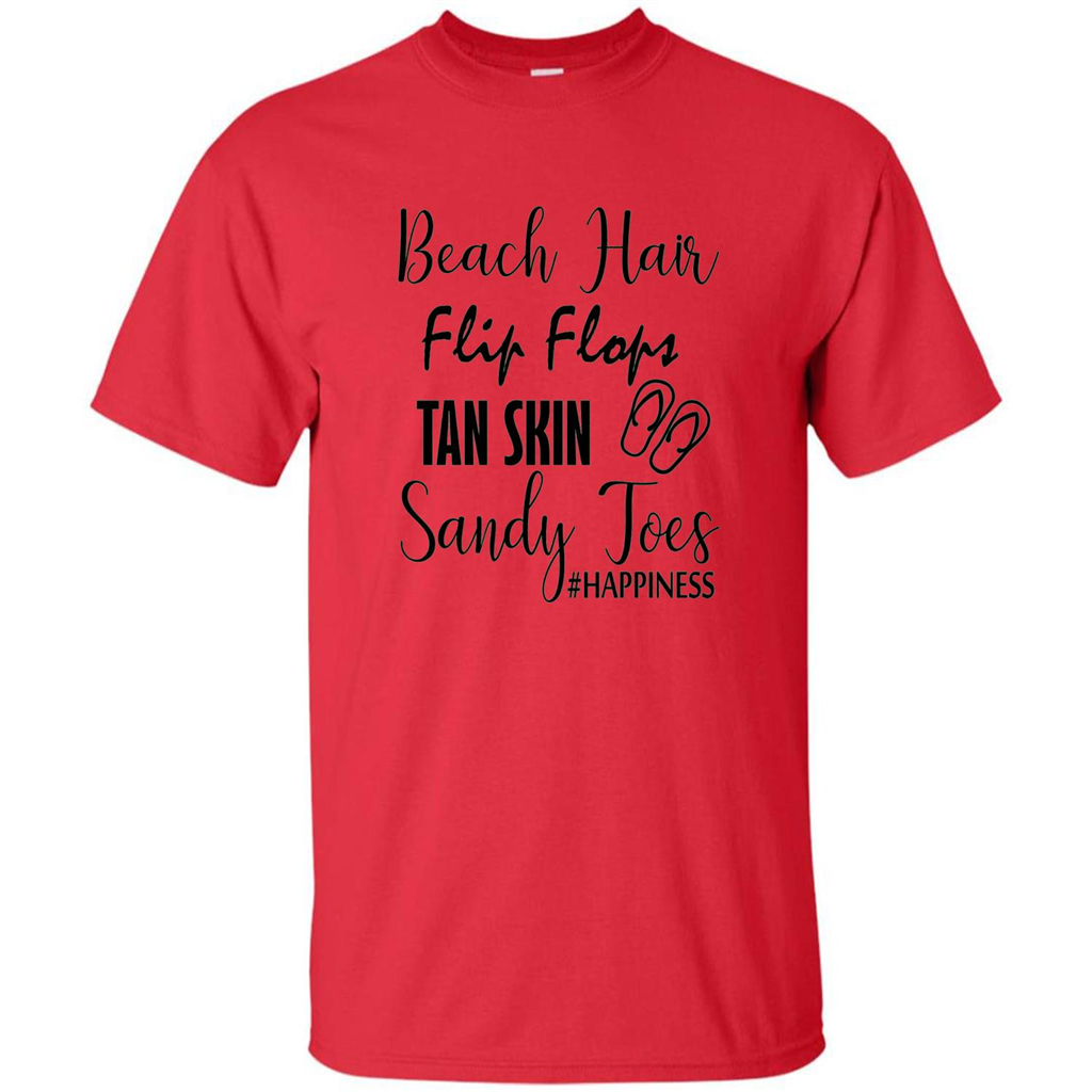 Summer Tshirt Beach Hair Flip Flops Tan Skin Sandy Toes Happiness Red