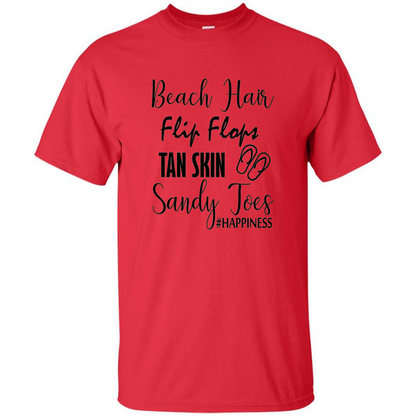 Summer Tshirt Beach Hair Flip Flops Tan Skin Sandy Toes Happiness Red