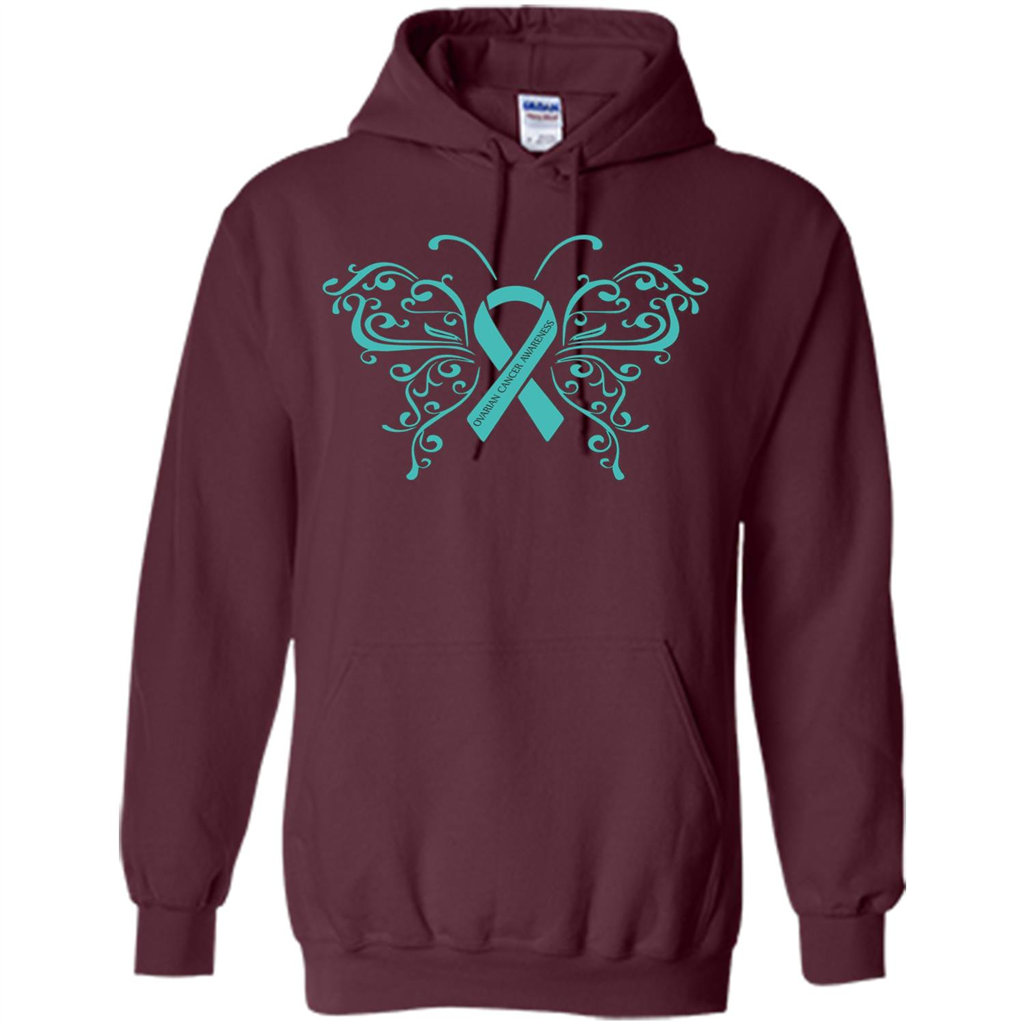 Ovarian Cancer Awareness Butterfly T-Shirt Maroon