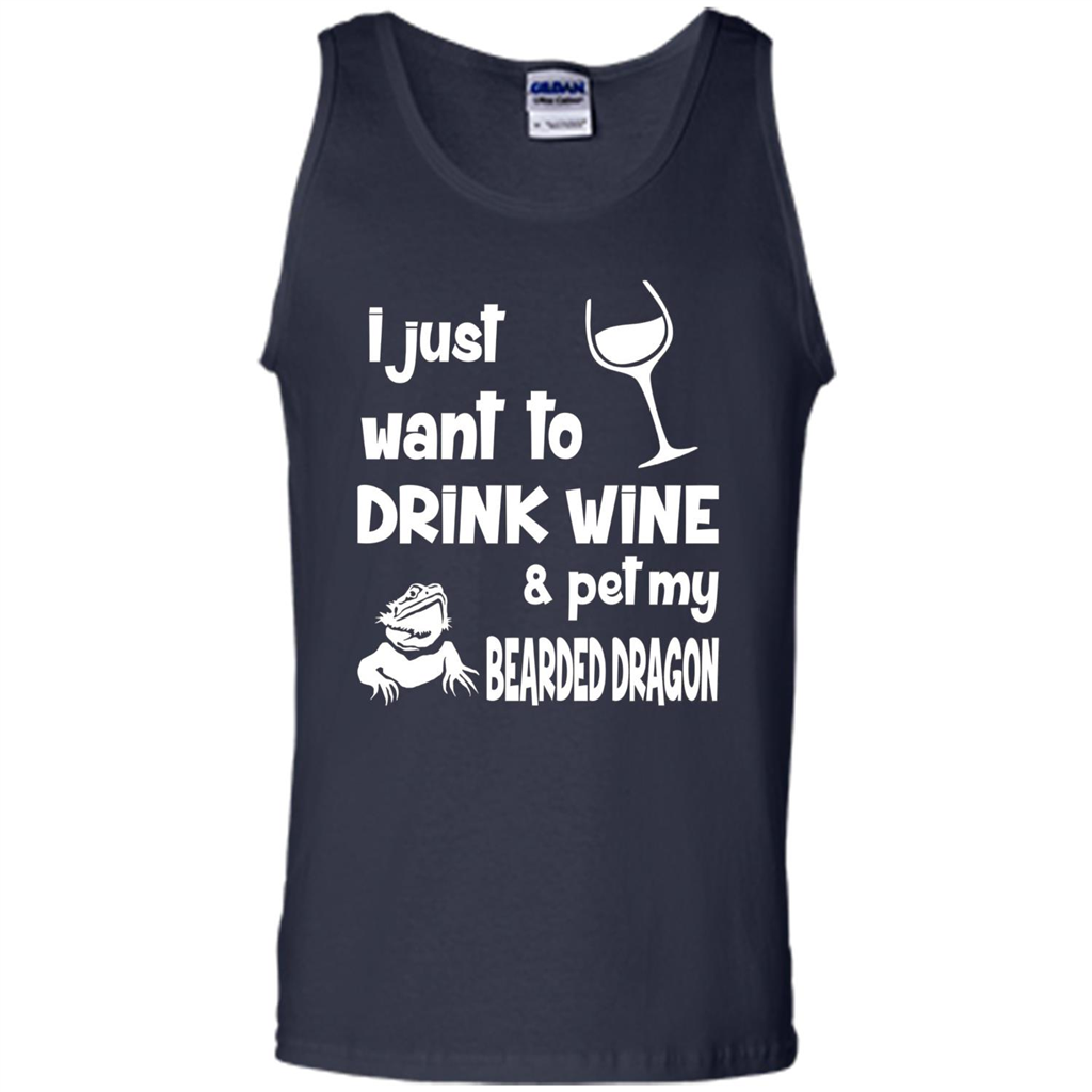 I Just Want To Drink Wine And Pet My Bearded Dragon T-shirt Navy
