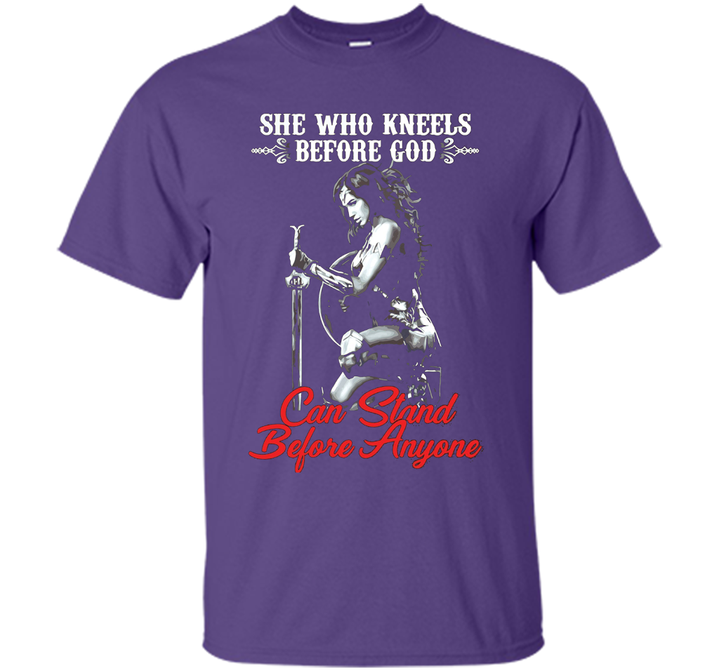 Wonder Woman T-shirt She Who Kneels Before God Can Stand Before Anyone Purple