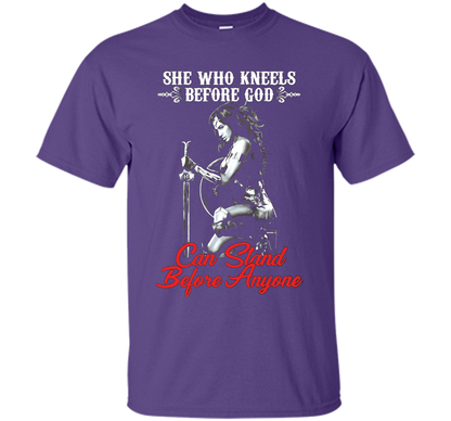 Wonder Woman T-shirt She Who Kneels Before God Can Stand Before Anyone Purple