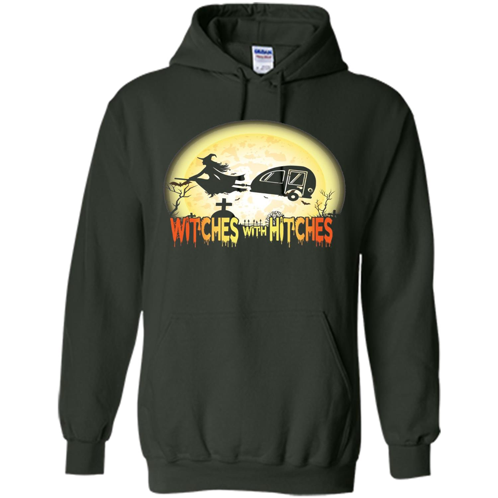 Witches With Hitches Camping Funny T-shirt Halloween T-shirt Forest Green
