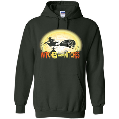 Witches With Hitches Camping Funny T-shirt Halloween T-shirt Forest Green