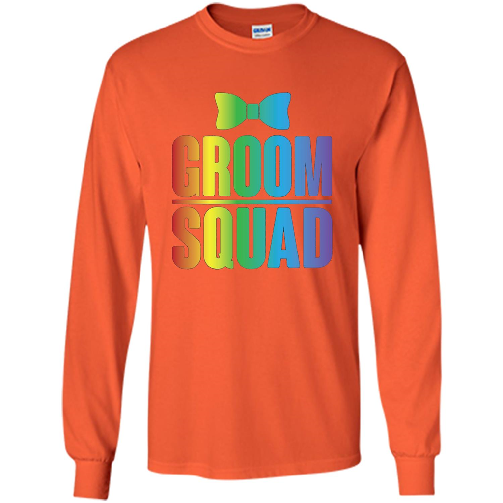 Groom Squad Bachelor Party Rainbow Bowtie T-Shirt Orange