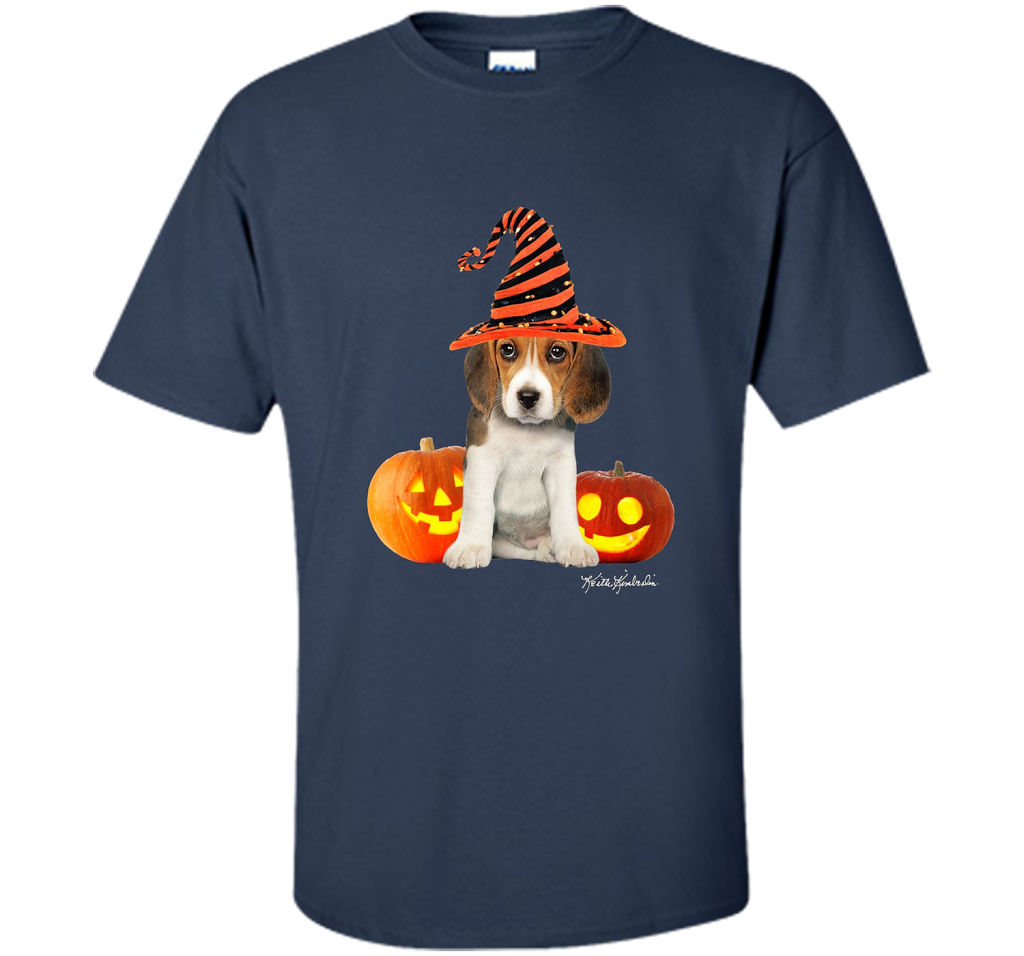 Cute Halloween Beagle Puppy Pumpkins T-shirt Navy