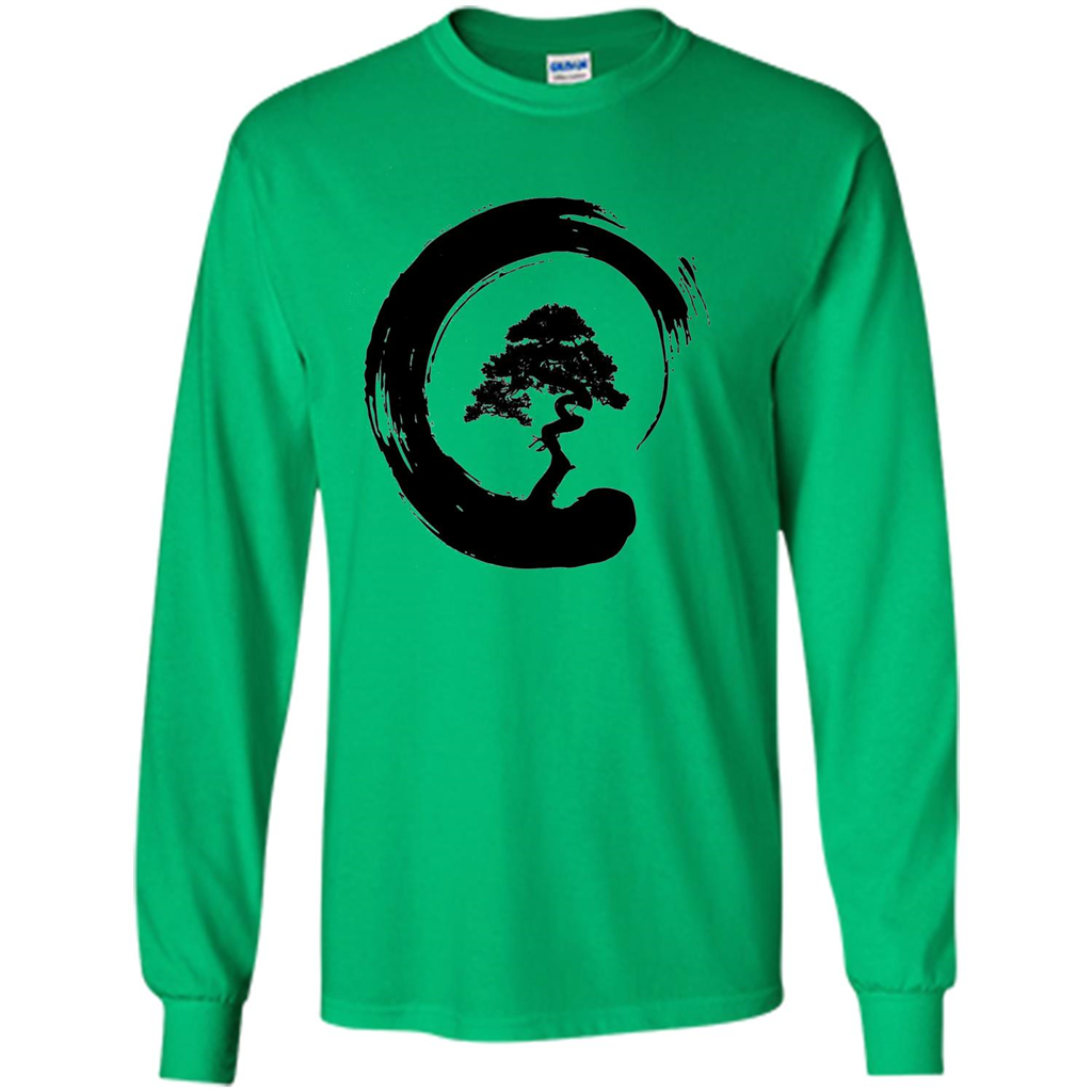 Bonsai Tree in Enso Circle - Buddhist Zen Calligraphy t-hirt Irish Green
