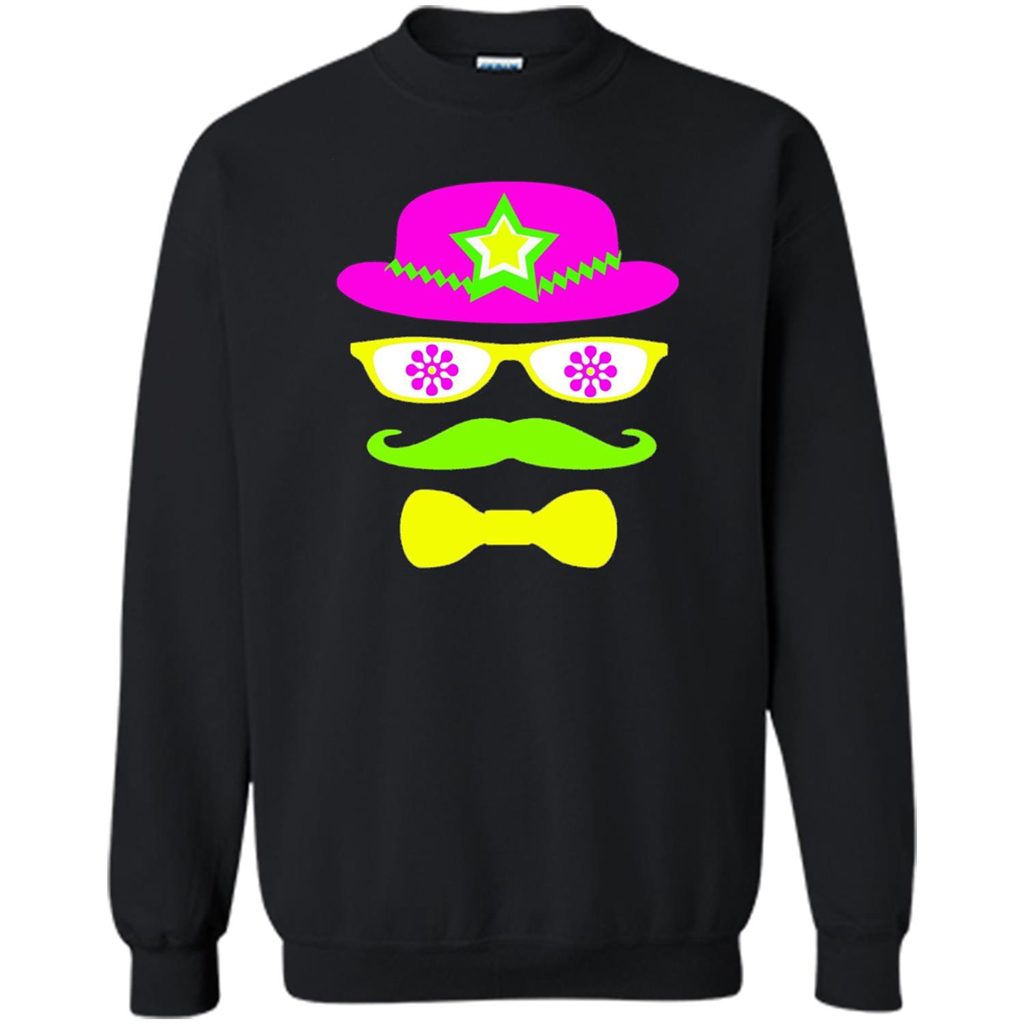 Neon Party Hat, Glasses, Mustache, Tie Theme Party T-shirt Black