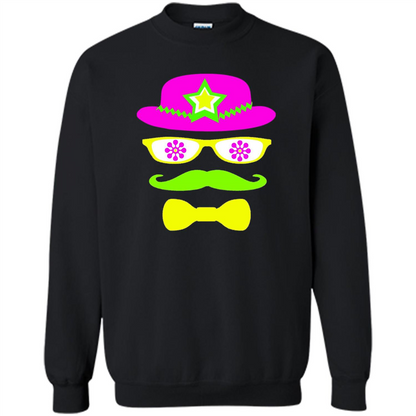 Neon Party Hat, Glasses, Mustache, Tie Theme Party T-shirt Black