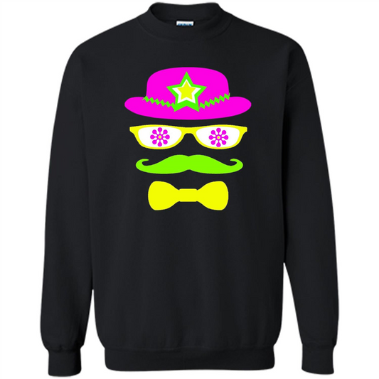 Neon Party Hat, Glasses, Mustache, Tie Theme Party T-shirt Black