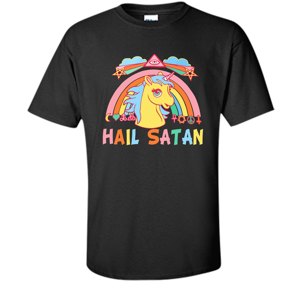 Unicorn Hail Satan Death Metal Rainbown T-shirt Black