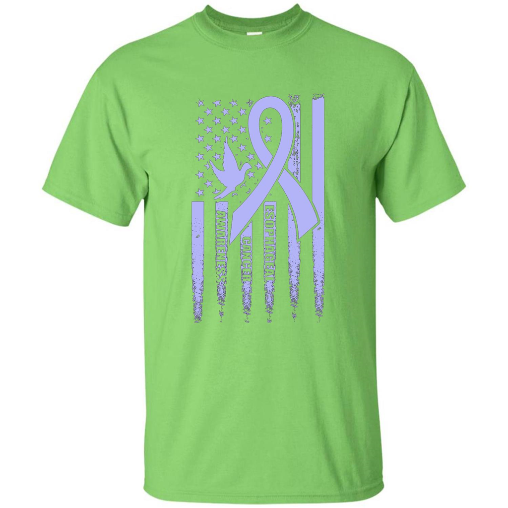 Esophageal Cancer USA Flag Periwinkle Ribbon and Dove T-shirt Lime