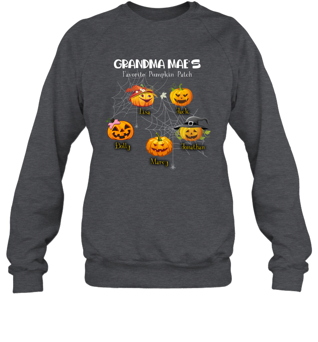 Grandma mae's favorite pumpkin patch Halloween Custom Sweatshirt Sweatshirt Dark Heather