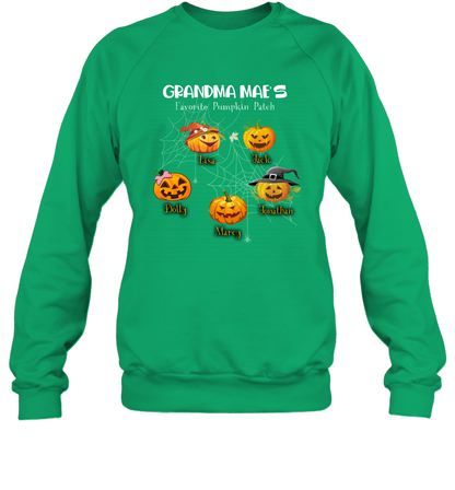 Grandma mae's favorite pumpkin patch Halloween Custom Sweatshirt Sweatshirt Irish Green