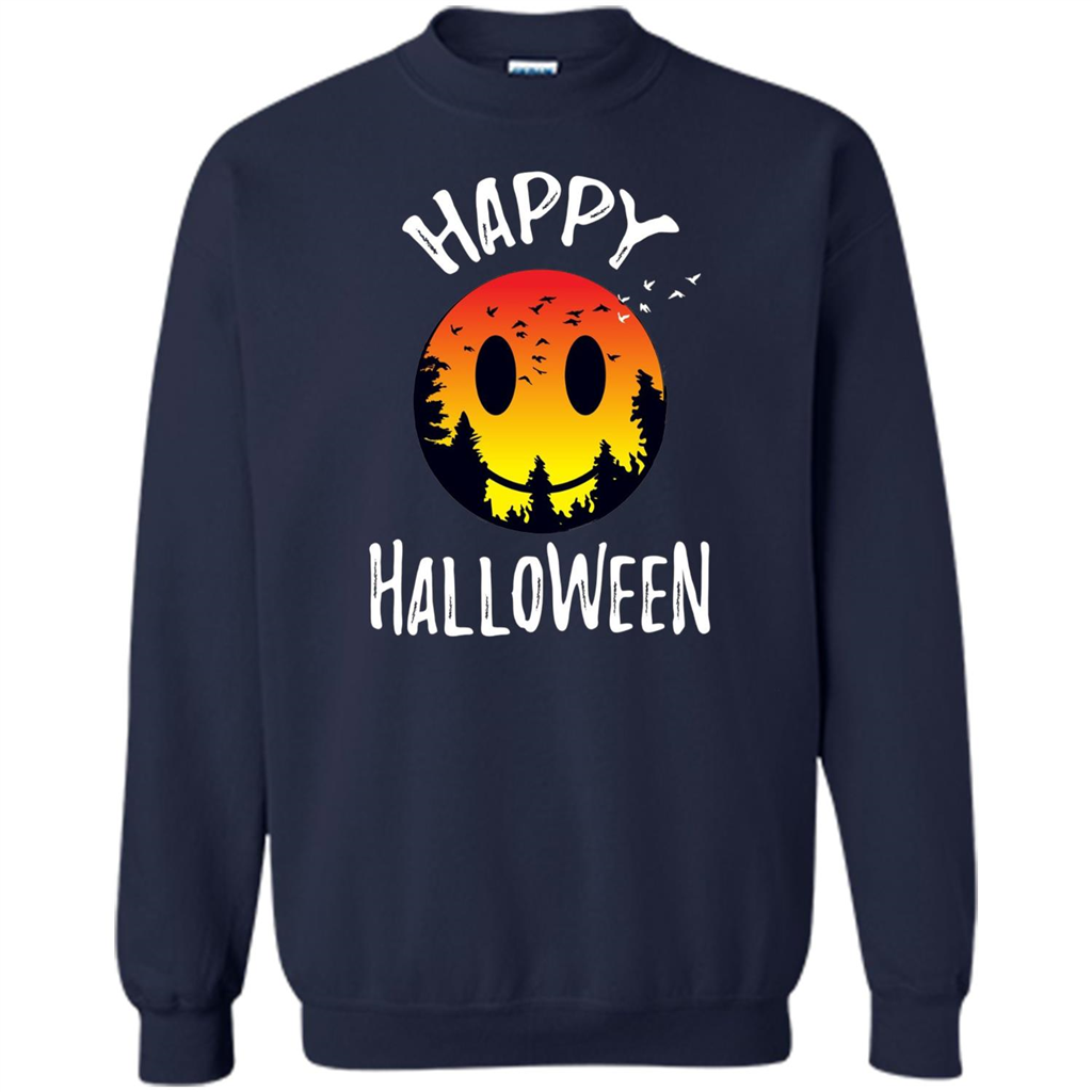 Cute Halloween T-shirt Spooky Camp Happy Face Emoji T-shirt Navy