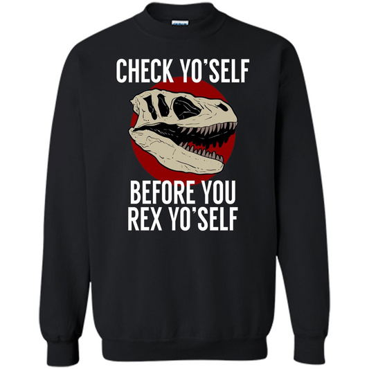 Dinosaur T-shirt Check Yo'Self Before You Rex Yo'Self T-shirt Black