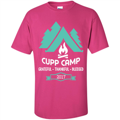 Camping T-shirt Cupp Camp Grateful - Thankful - Blessed 2017 Heliconia