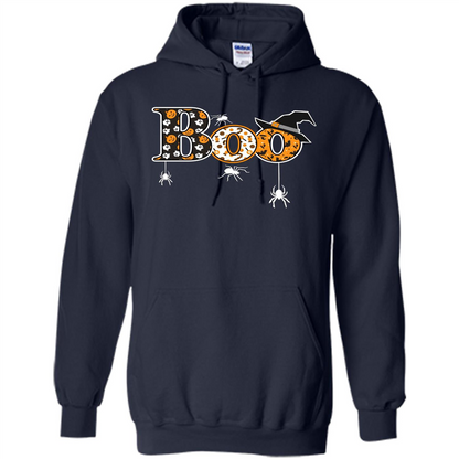 Boo Halloween T-Shirt With Spiders And Witch Hat Navy