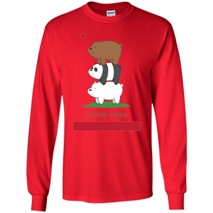 CN We Bare Bears California Flag Stack T-shirt Red