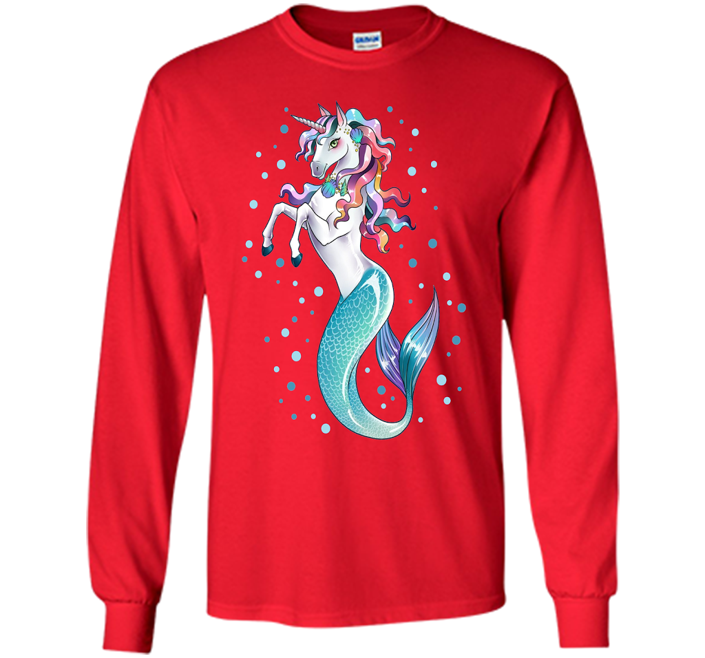 Unicorn Mermaid Mermicorn Cute T-Shirt Gifts for Girls kids cool shirt Red