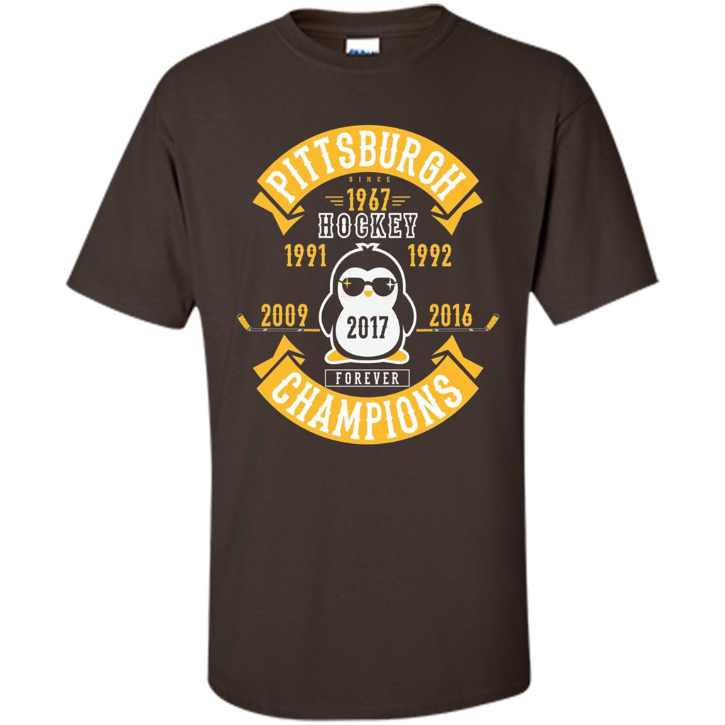 Pittsburgh Hockey 5 Times Cup Champions Cool Penguin T-shirt Dark Chocolate