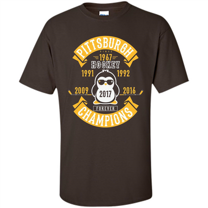 Pittsburgh Hockey 5 Times Cup Champions Cool Penguin T-shirt Dark Chocolate