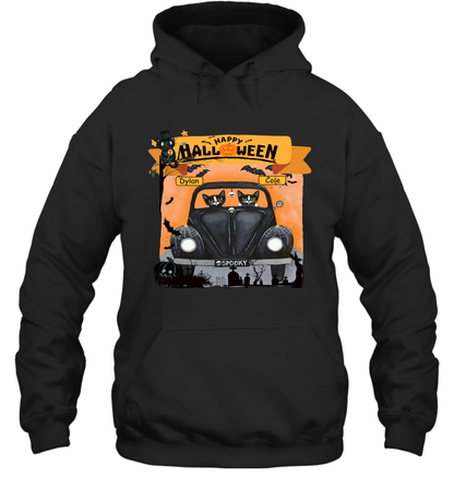 Happy Halloween Couple Cats Friends ( Customized Name ) Hoodie Hoodie Black
