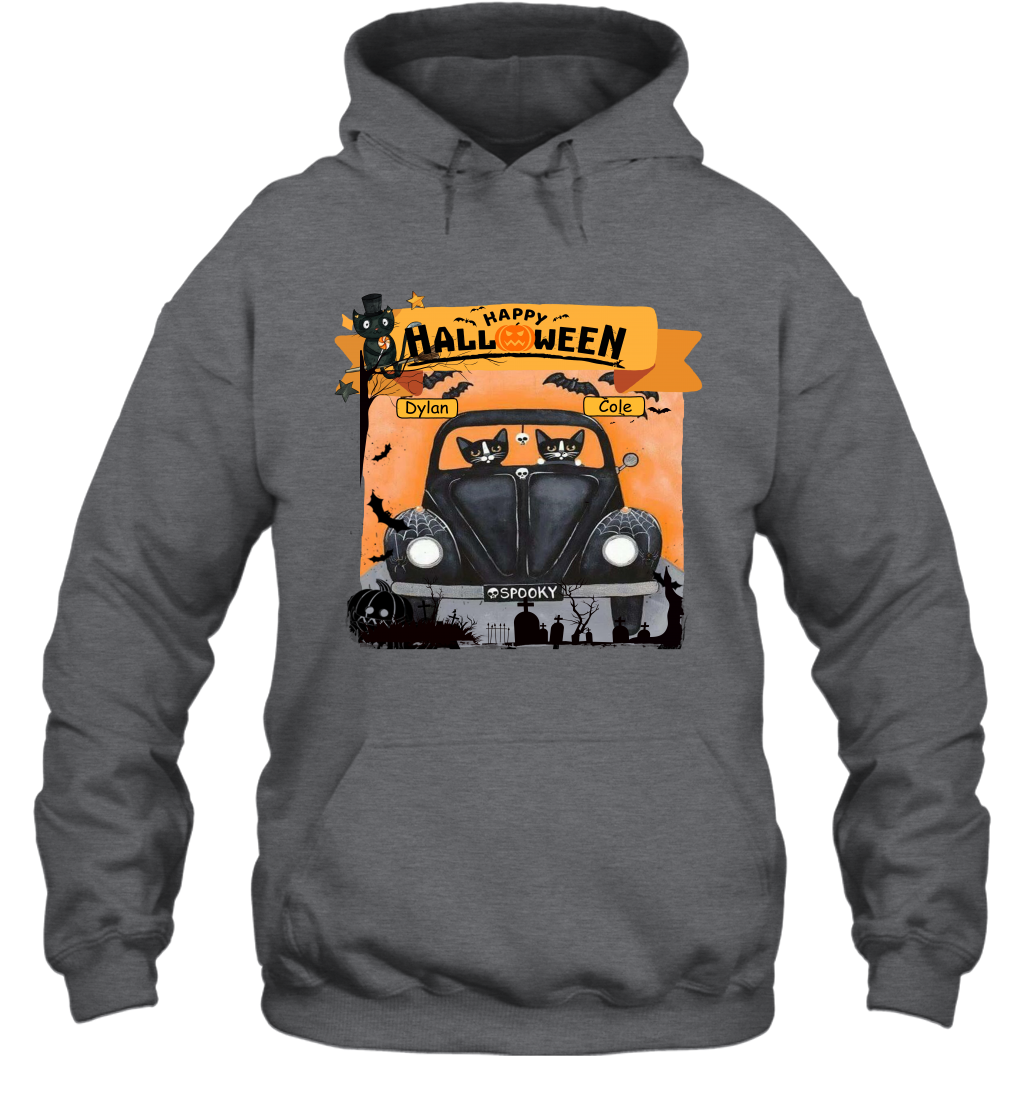 Happy Halloween Couple Cats Friends ( Customized Name ) Hoodie Hoodie Dark Heather