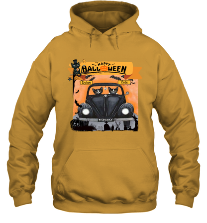 Happy Halloween Couple Cats Friends ( Customized Name ) Hoodie Hoodie Gold