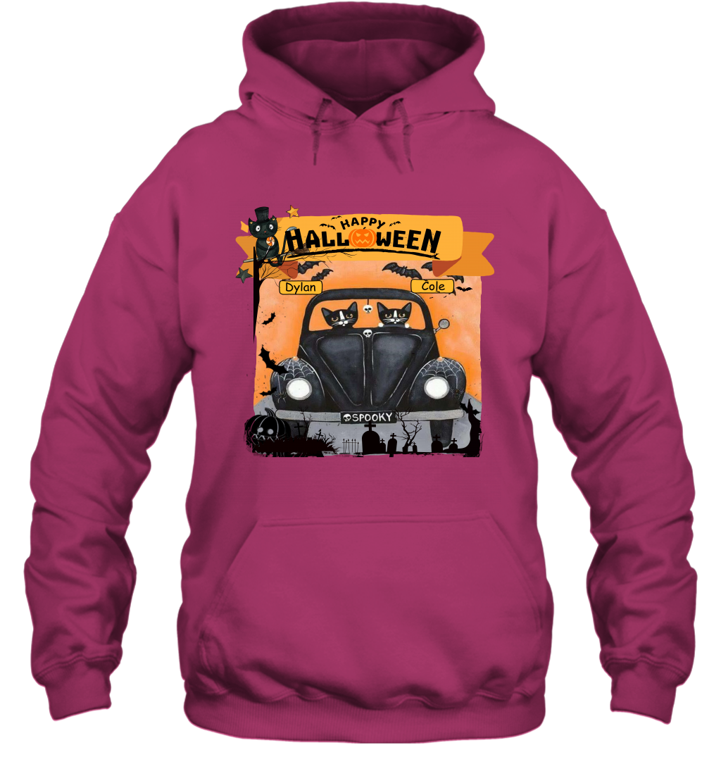 Happy Halloween Couple Cats Friends ( Customized Name ) Hoodie Hoodie Heliconia