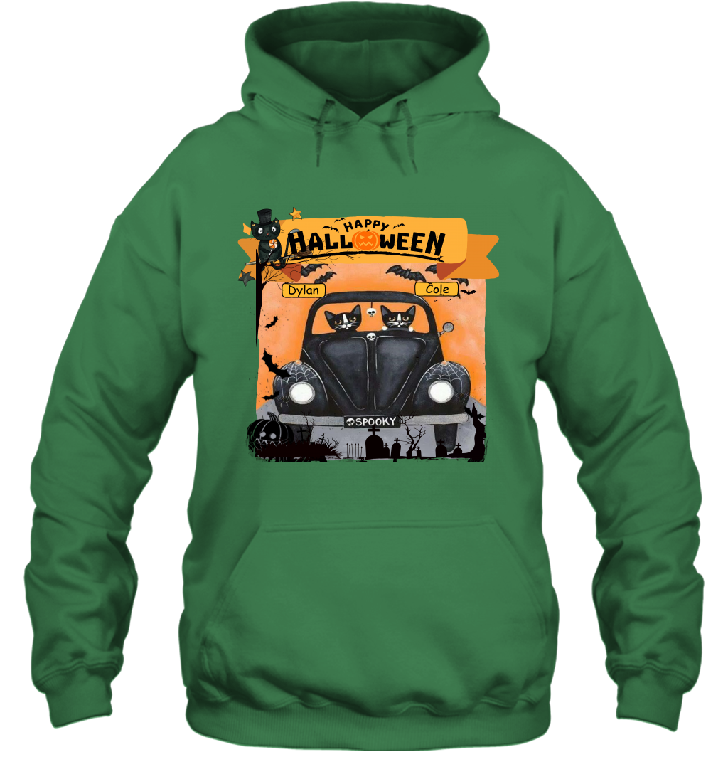 Happy Halloween Couple Cats Friends ( Customized Name ) Hoodie Hoodie Irish