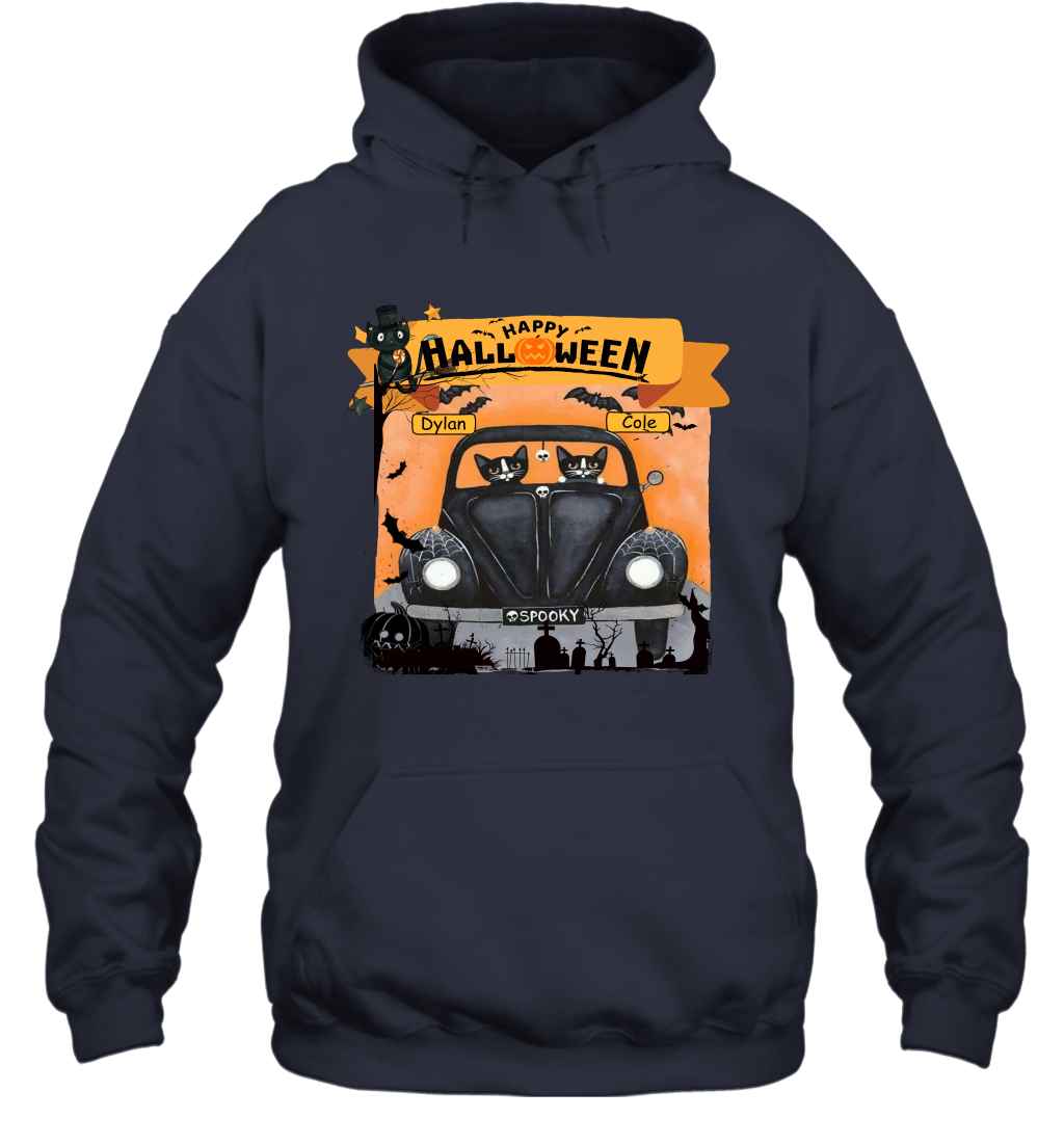 Happy Halloween Couple Cats Friends ( Customized Name ) Hoodie Hoodie Navy