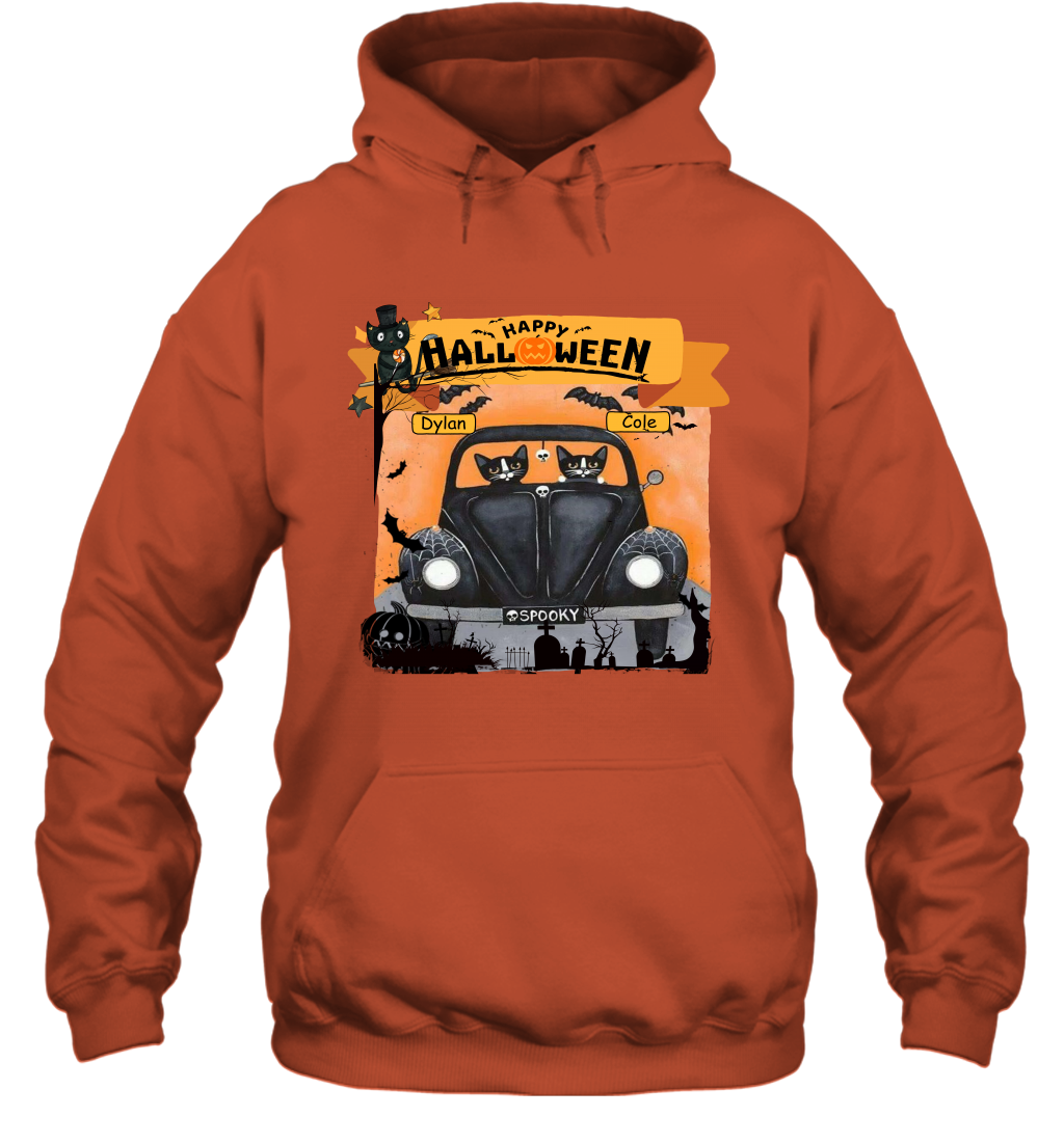 Happy Halloween Couple Cats Friends ( Customized Name ) Hoodie Hoodie Orange