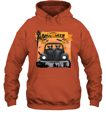 Happy Halloween Couple Cats Friends ( Customized Name ) Hoodie Hoodie Orange