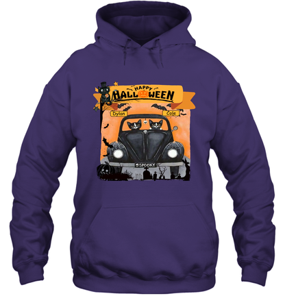 Happy Halloween Couple Cats Friends ( Customized Name ) Hoodie Hoodie Purple