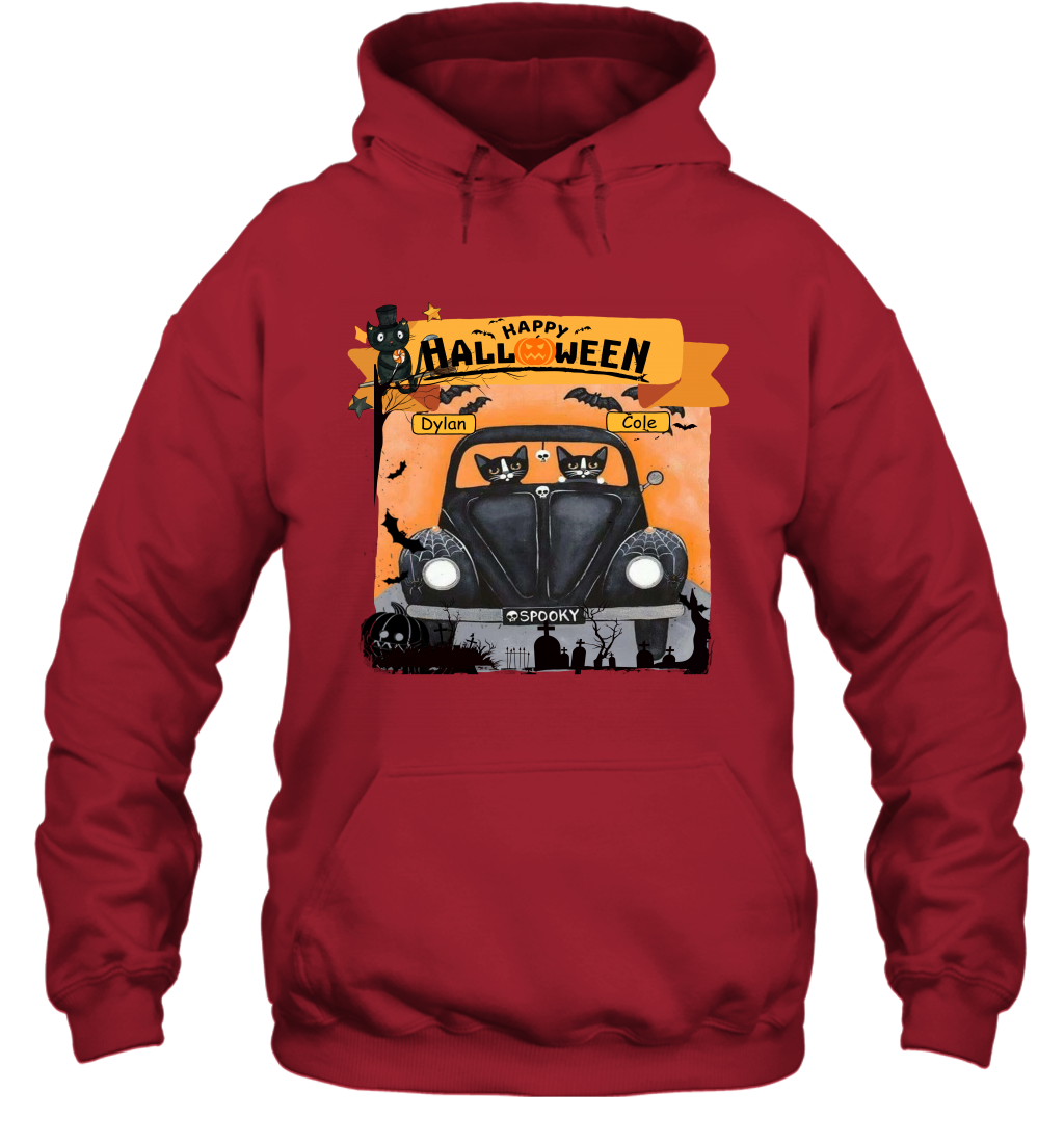Happy Halloween Couple Cats Friends ( Customized Name ) Hoodie Hoodie Red