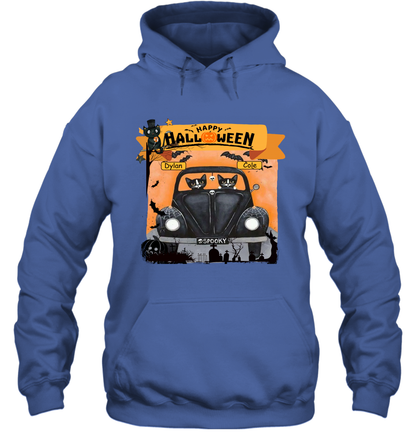 Happy Halloween Couple Cats Friends ( Customized Name ) Hoodie Hoodie Royal