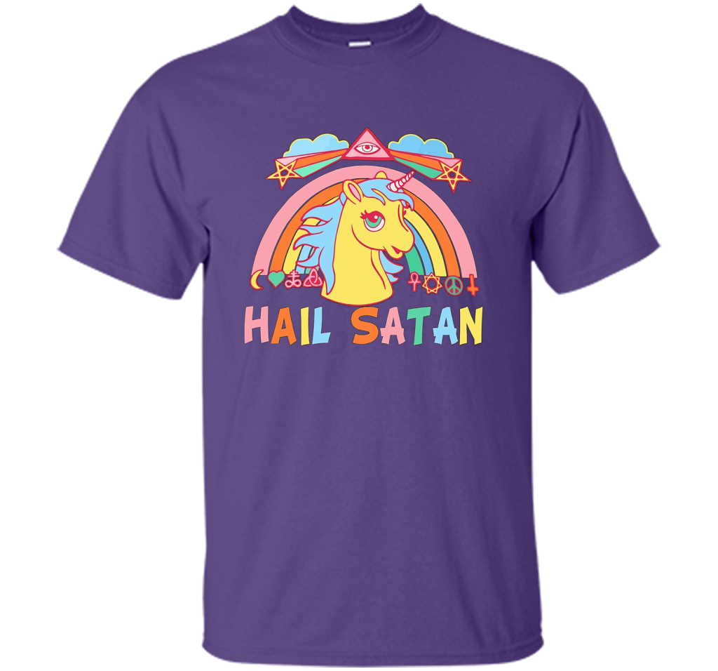Unicorn Hail Satan Death Metal Rainbown T-shirt Purple
