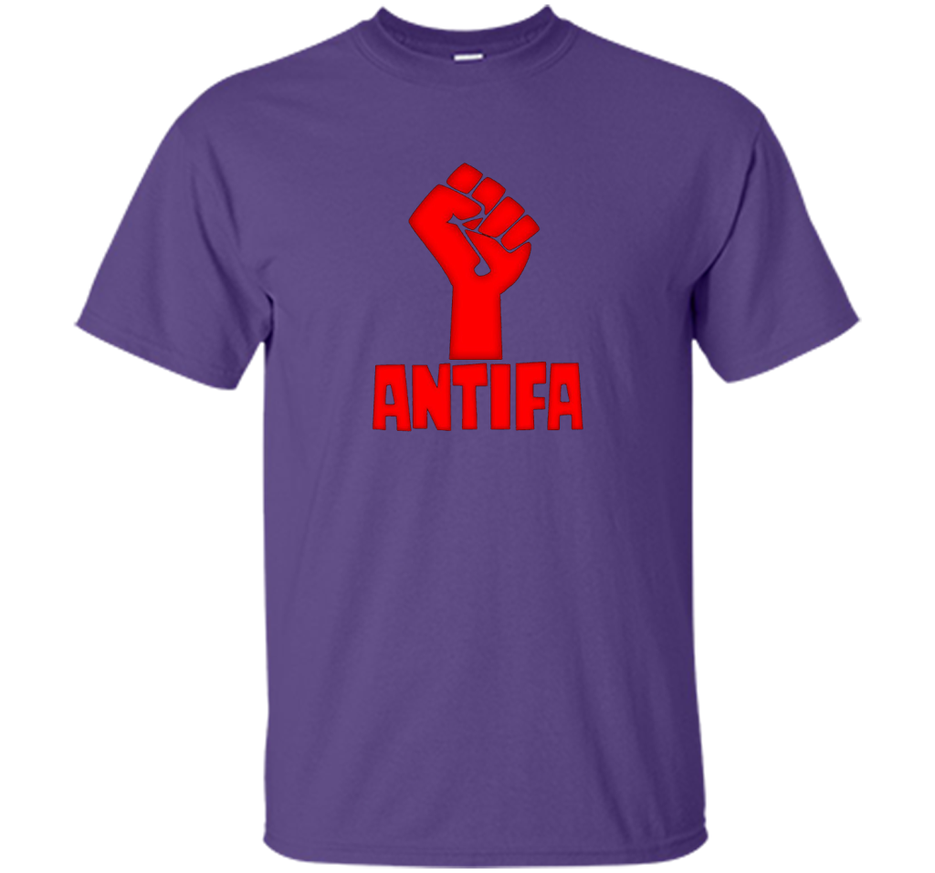 AntiFa Fist On Black T-shirt Purple