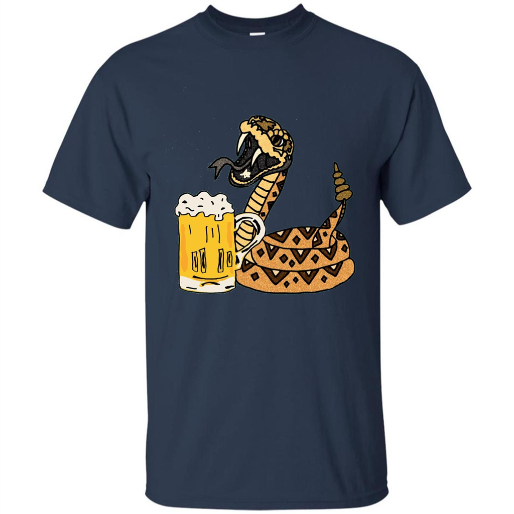 Smiletodaytees Funny Rattlesnake Drinking Beer T-shirt Navy