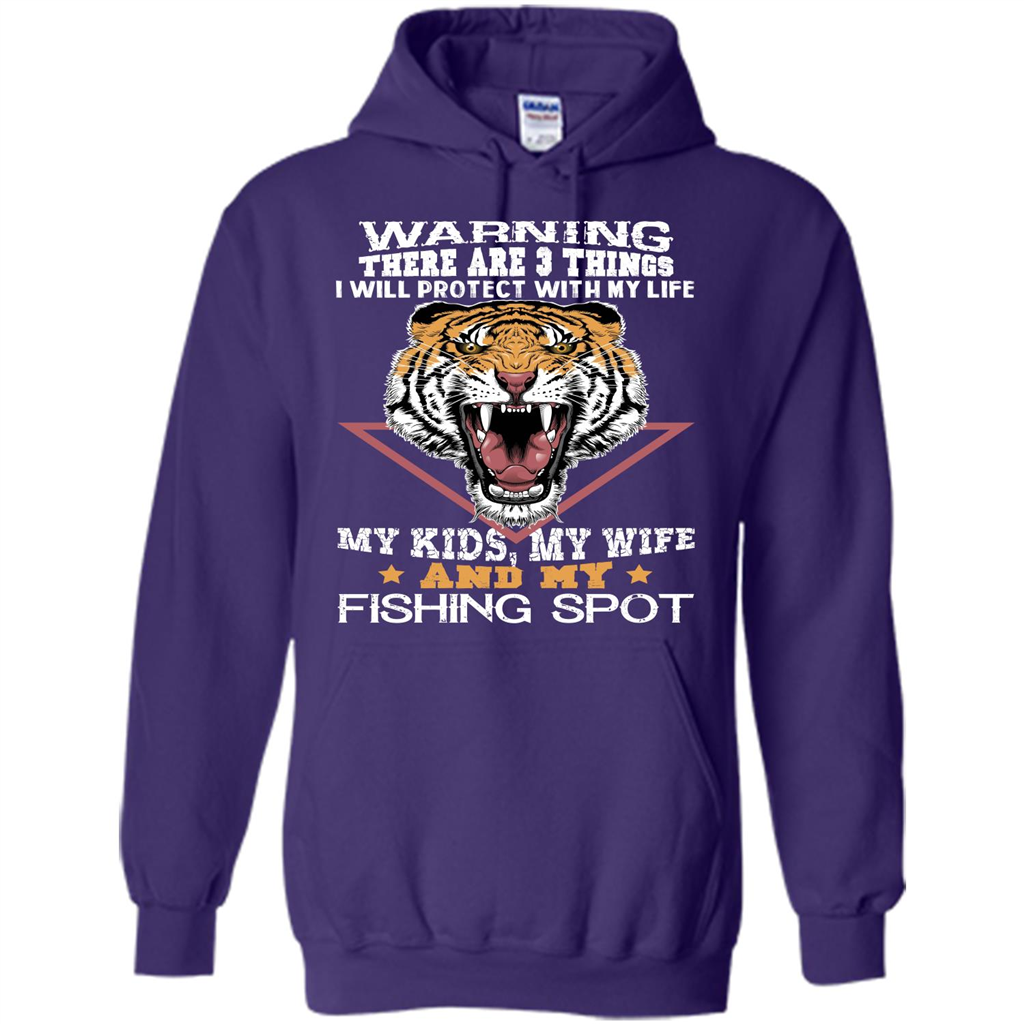 Fisherman T-shirt Warning There Are 3 Things I Will Protect With My Life Purple